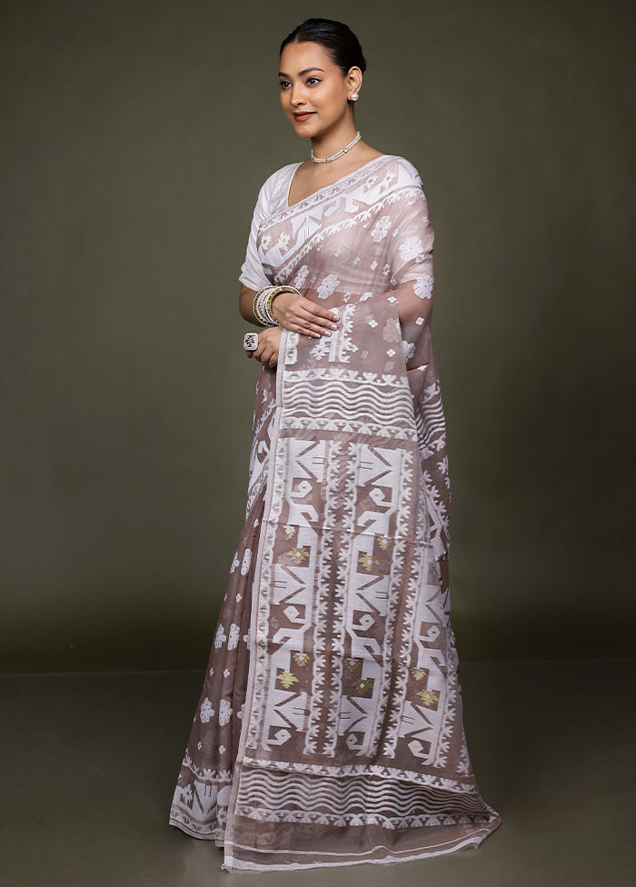Cream Tant Jamdani Saree Without Blouse Piece