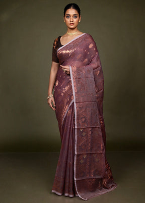 Purple Tant Jamdani Saree Without Blouse Piece