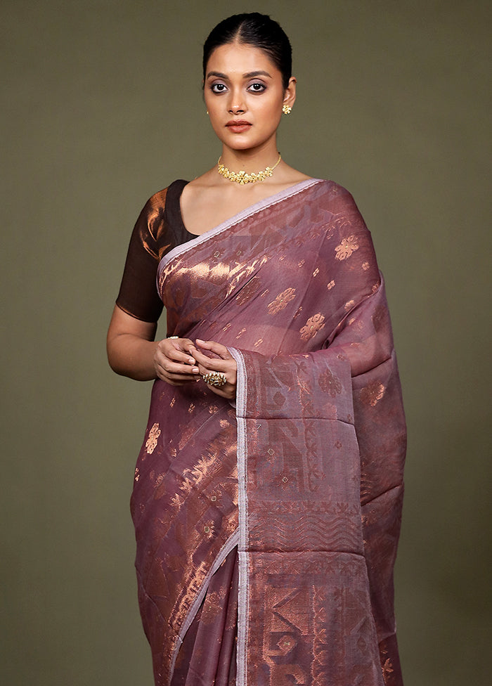 Purple Tant Jamdani Saree Without Blouse Piece