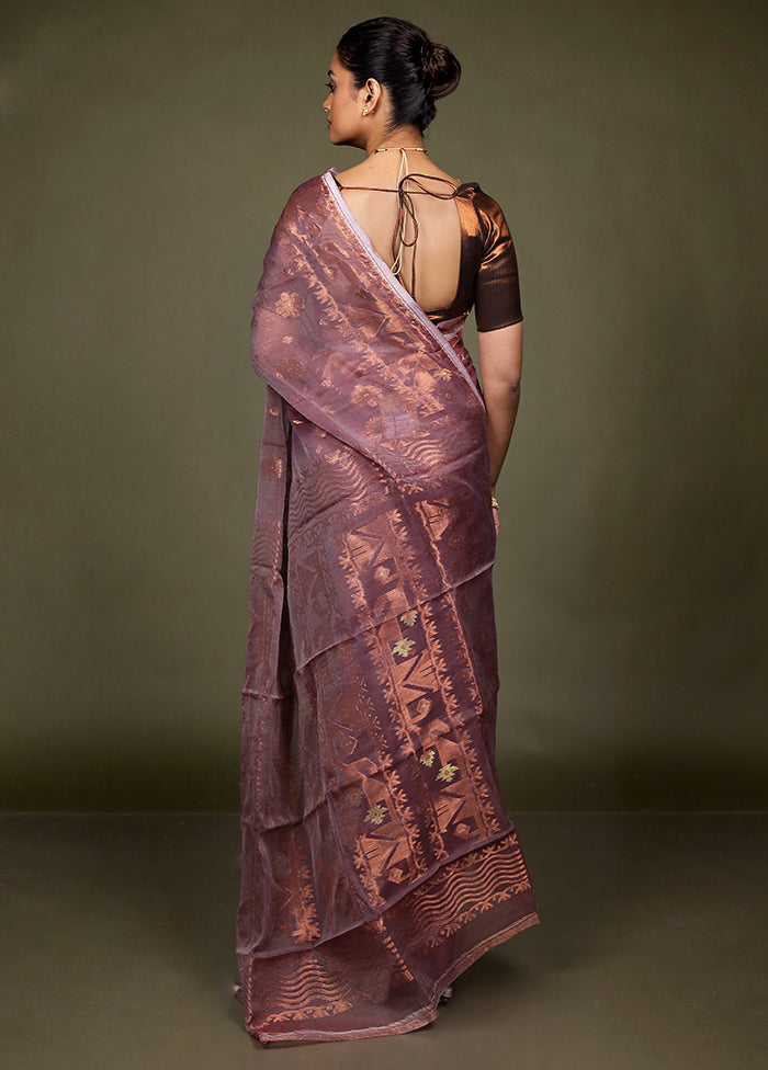 Purple Tant Jamdani Saree Without Blouse Piece