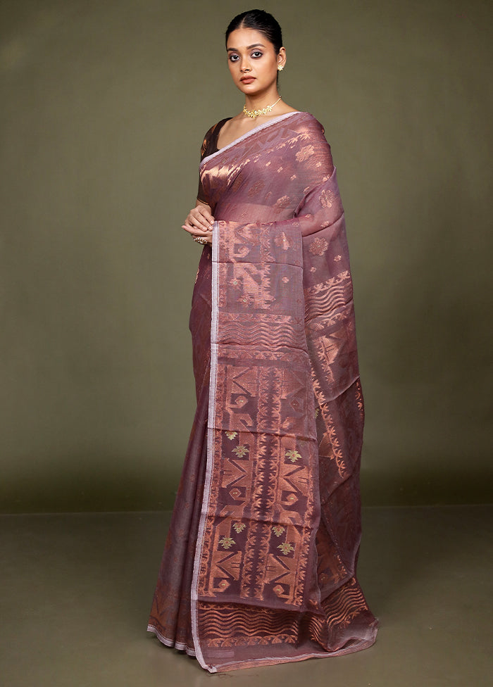 Purple Tant Jamdani Saree Without Blouse Piece