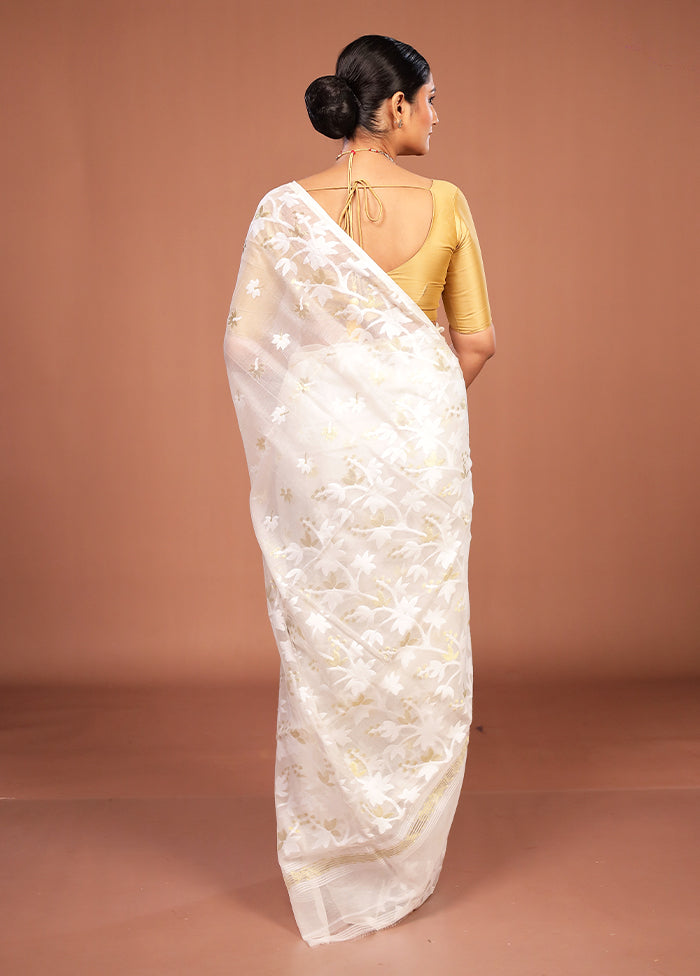 White Jamdani Cotton Saree Without Blouse Piece