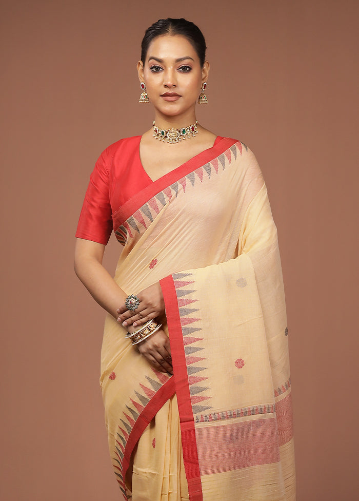Cream Matka Silk Saree With Blouse Piece