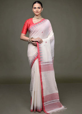 White Matka Silk Saree With Blouse Piece
