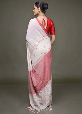 White Cotton Saree With Blouse Piece