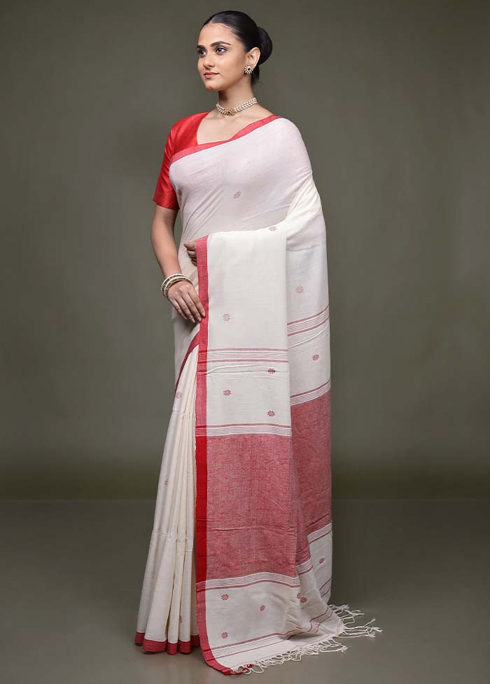 White Cotton Saree With Blouse Piece