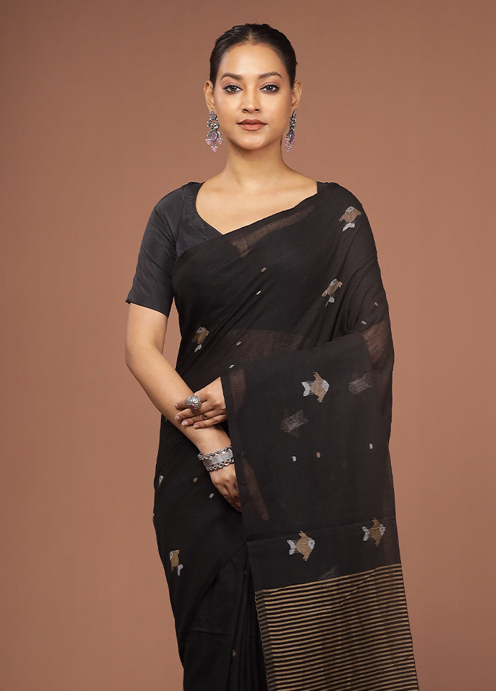 Black Matka Silk Saree With Blouse Piece
