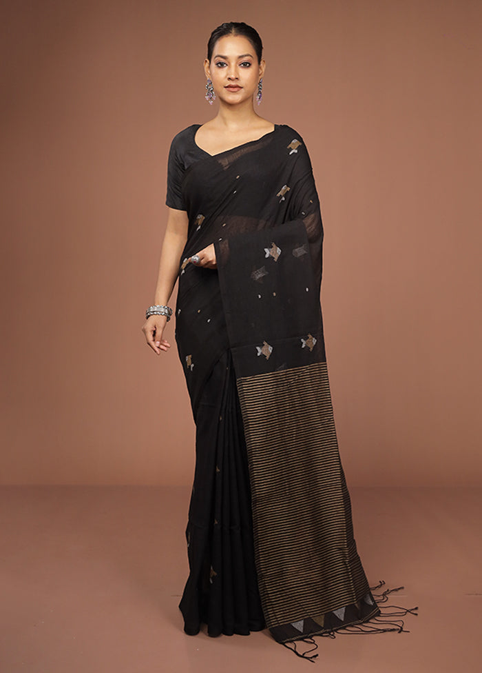 Black Matka Silk Saree With Blouse Piece