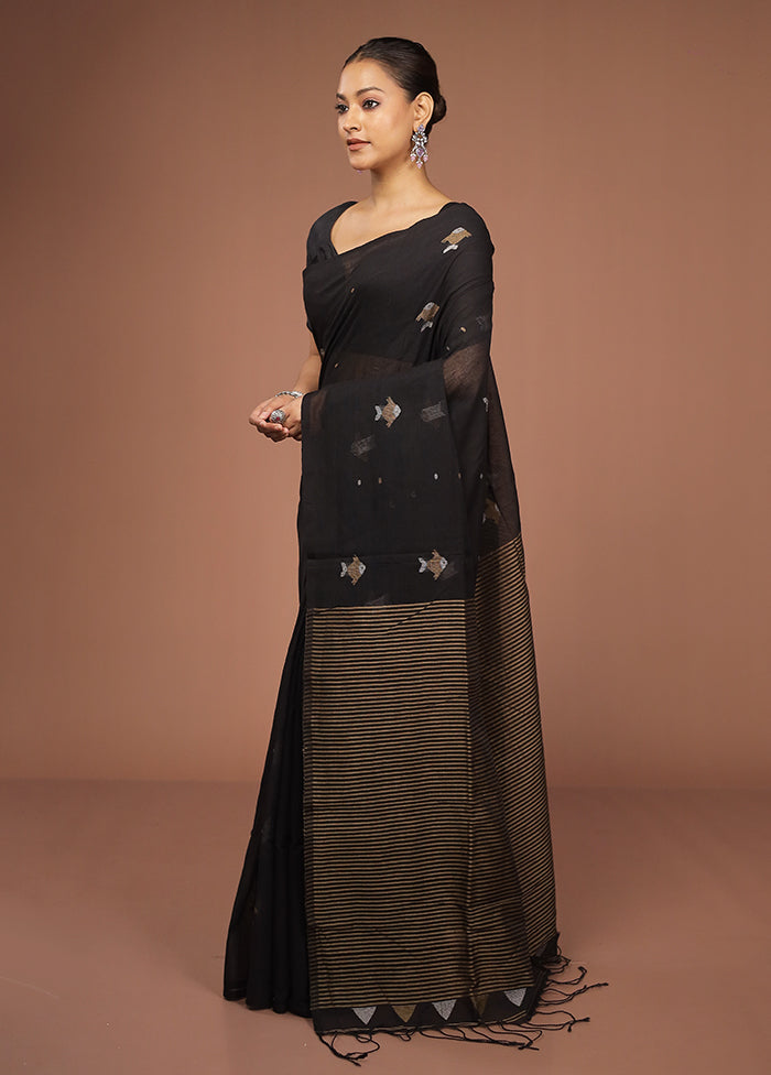 Black Matka Silk Saree With Blouse Piece
