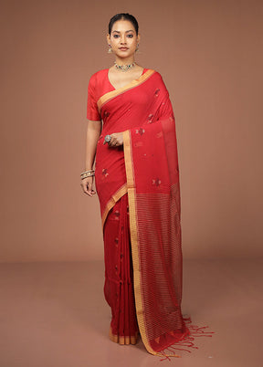 Red Matka Silk Saree With Blouse Piece
