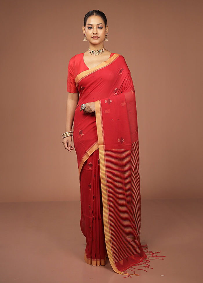 Red Matka Silk Saree With Blouse Piece