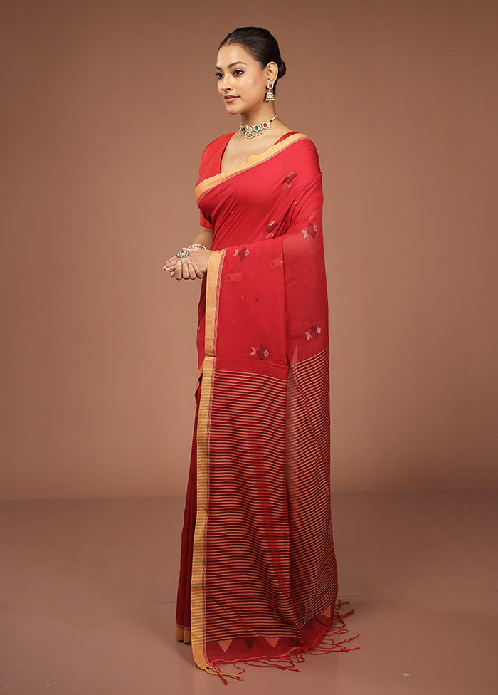 Red Matka Silk Saree With Blouse Piece