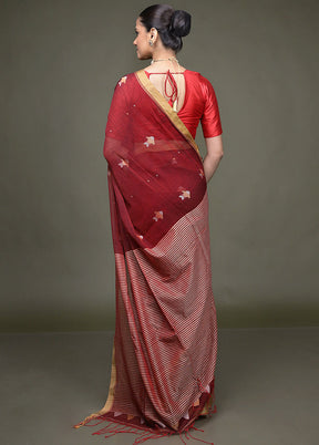 Pink Matka Silk Saree With Blouse Piece