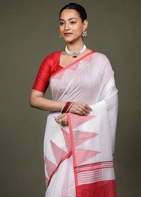 White Matka Silk Saree With Blouse Piece