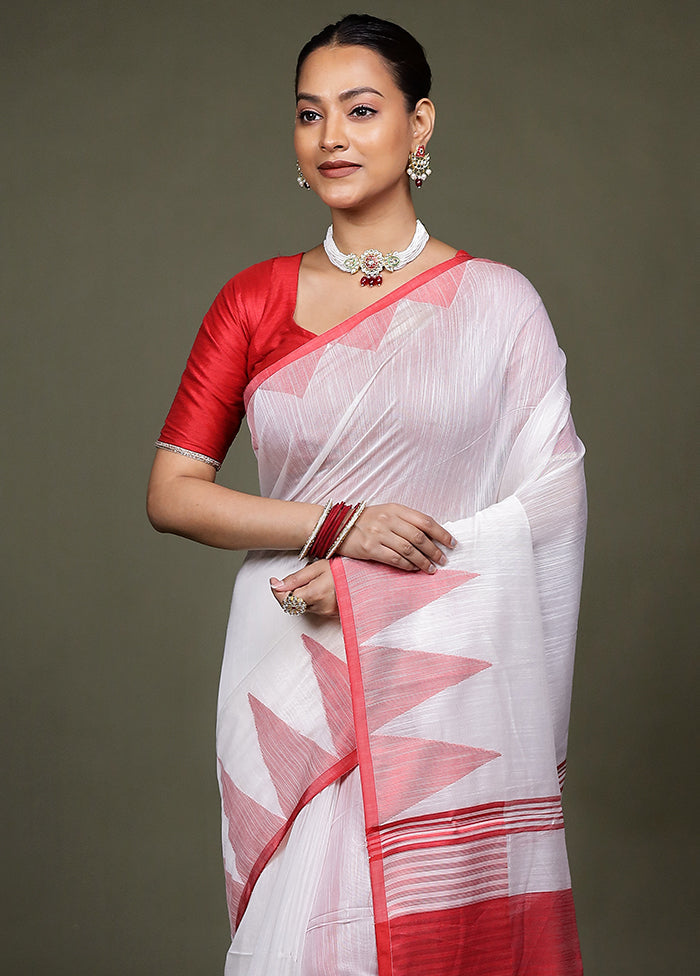 White Matka Silk Saree With Blouse Piece