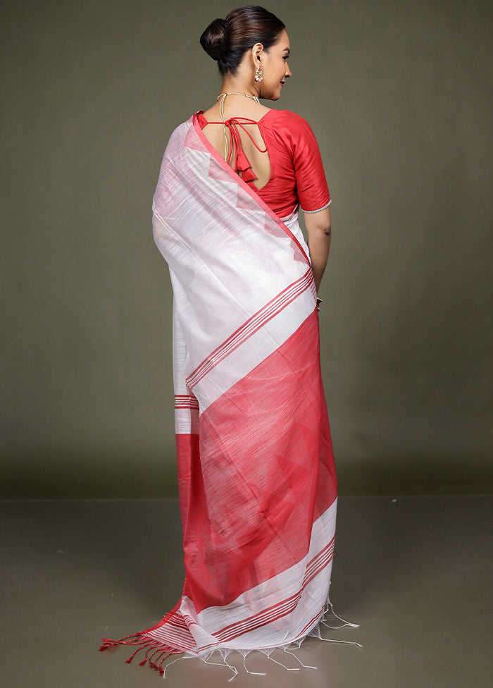 White Matka Silk Saree With Blouse Piece