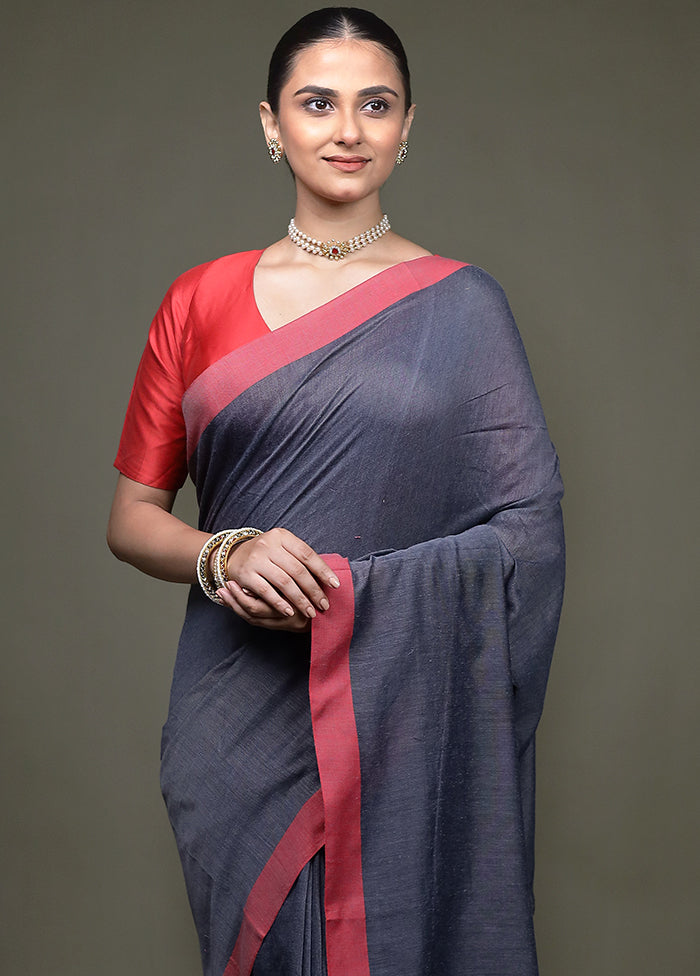Grey Matka Silk Saree With Blouse Piece