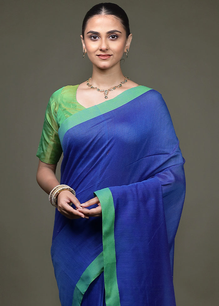 Blue Matka Silk Saree With Blouse Piece