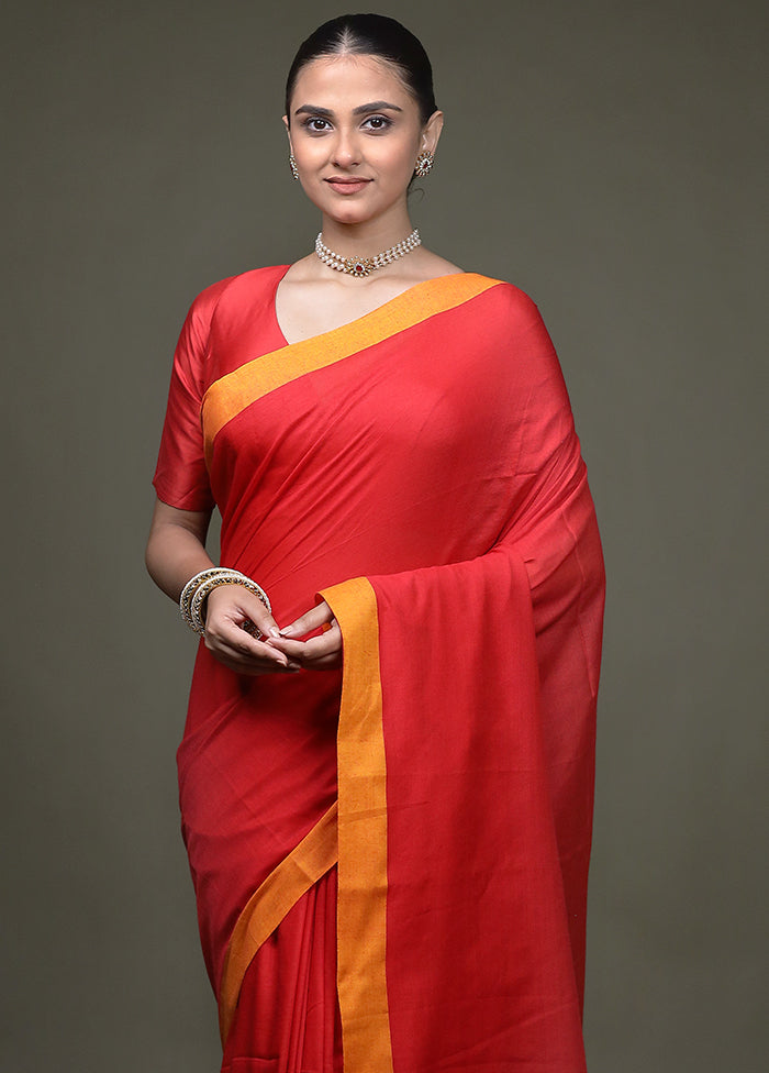 Red Matka Silk Saree With Blouse Piece