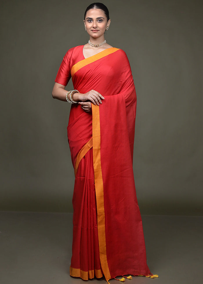 Red Matka Silk Saree With Blouse Piece