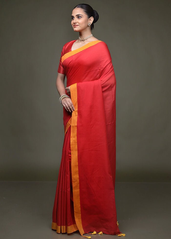 Red Matka Silk Saree With Blouse Piece