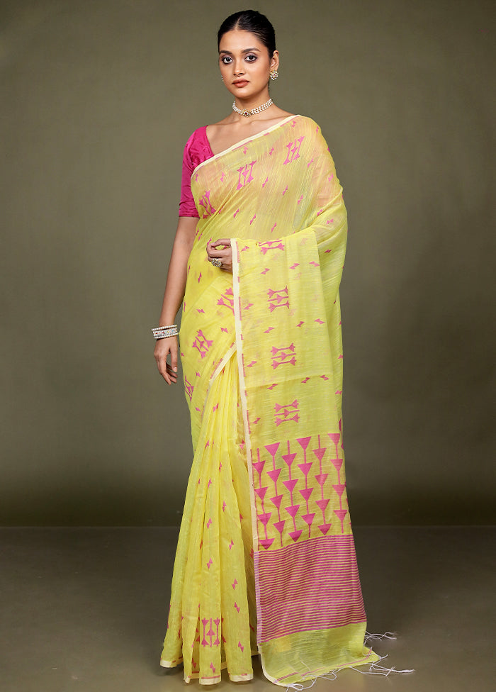 Yellow Cotton Saree With Blouse Piece