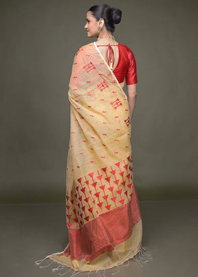 Cream Cotton Saree With Blouse Piece