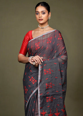 Black Matka Silk Saree With Blouse Piece