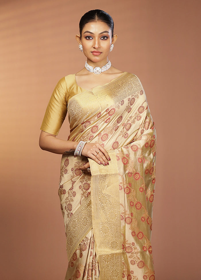Cream Dupion Silk Saree With Blouse Piece