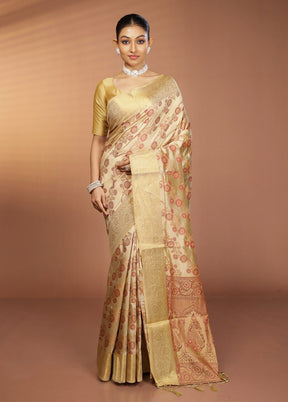 Cream Dupion Silk Saree With Blouse Piece
