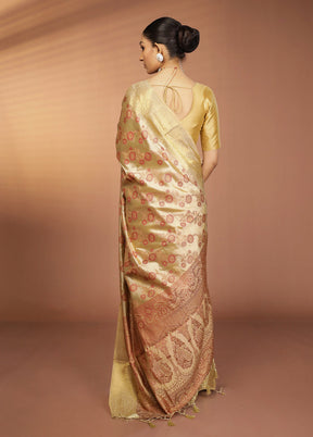 Cream Dupion Silk Saree With Blouse Piece