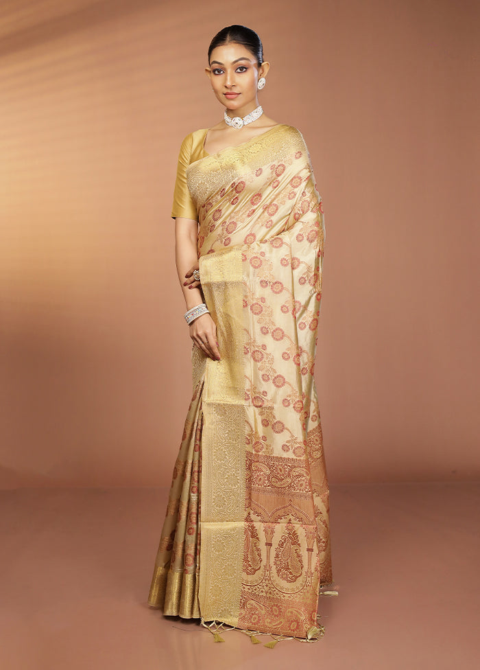 Cream Dupion Silk Saree With Blouse Piece