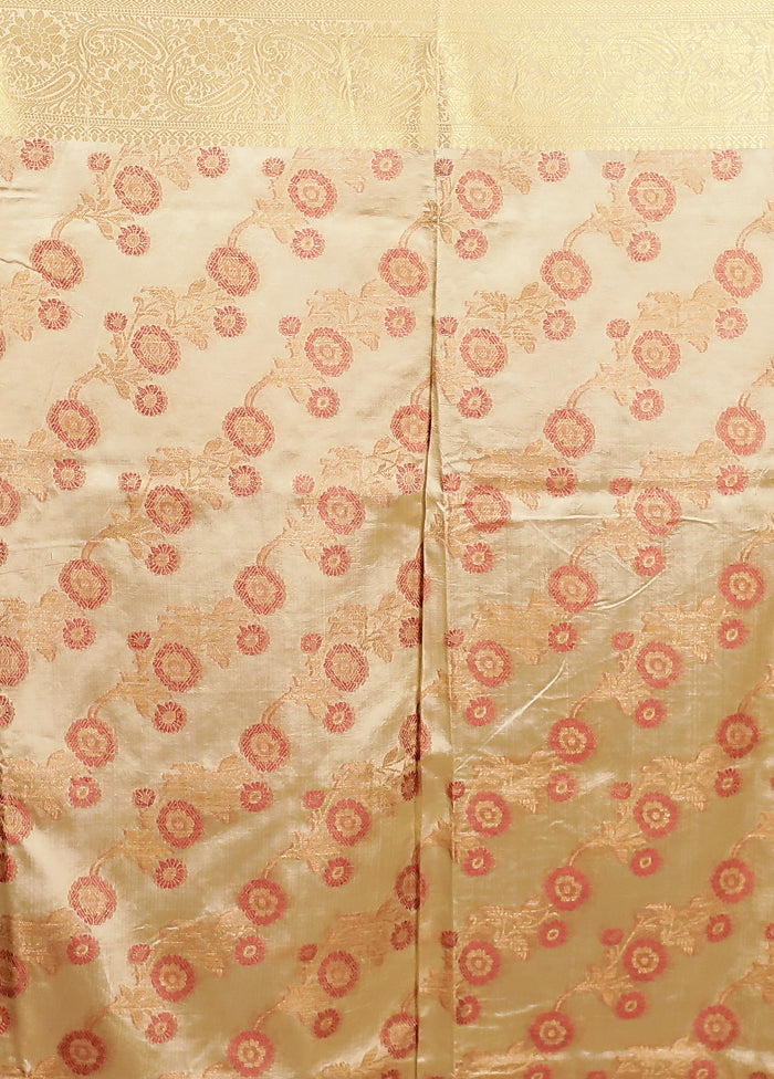 Cream Dupion Silk Saree With Blouse Piece