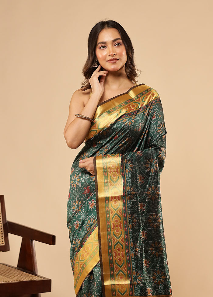 Green Dupion Silk Saree With Blouse Piece