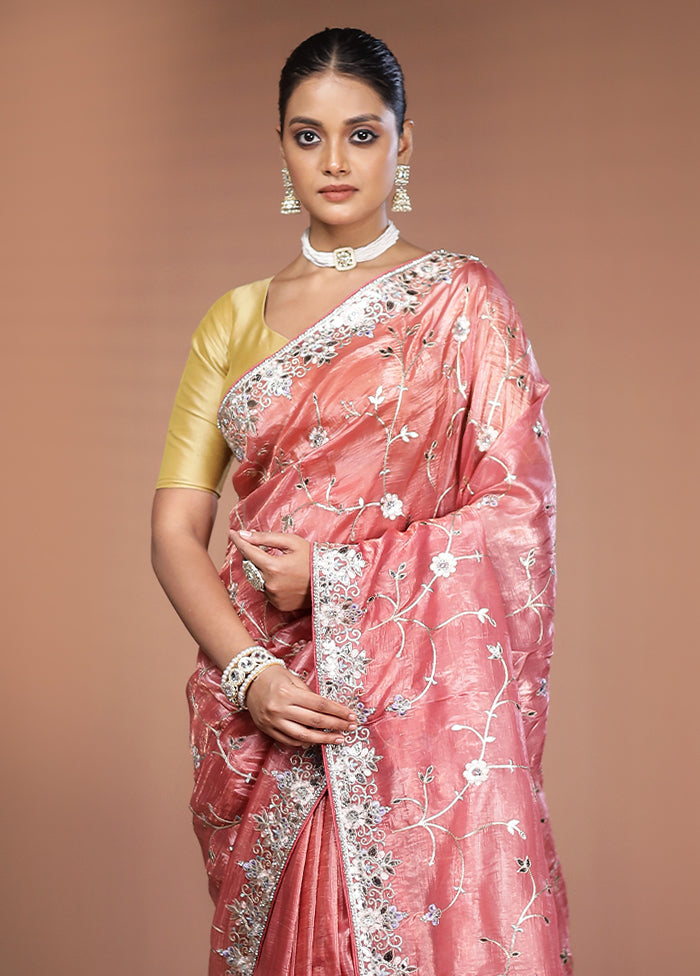 Pink Tissue Silk Saree With Blouse Piece