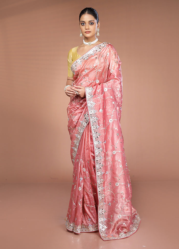 Pink Tissue Silk Saree With Blouse Piece