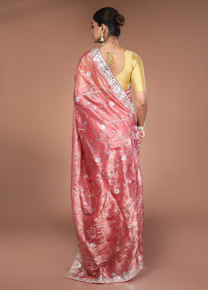 Pink Tissue Silk Saree With Blouse Piece