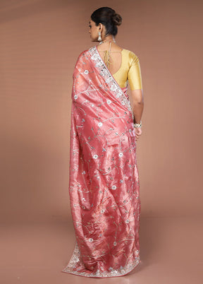 Pink Tissue Silk Saree With Blouse Piece