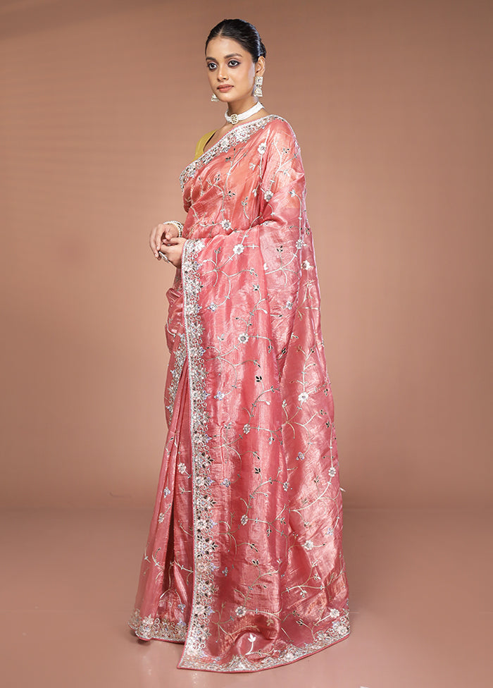 Pink Tissue Silk Saree With Blouse Piece