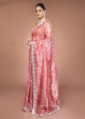 Pink Tissue Silk Saree With Blouse Piece