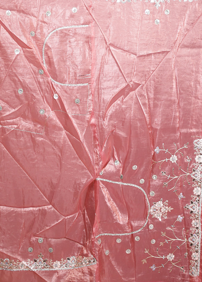 Pink Tissue Silk Saree With Blouse Piece