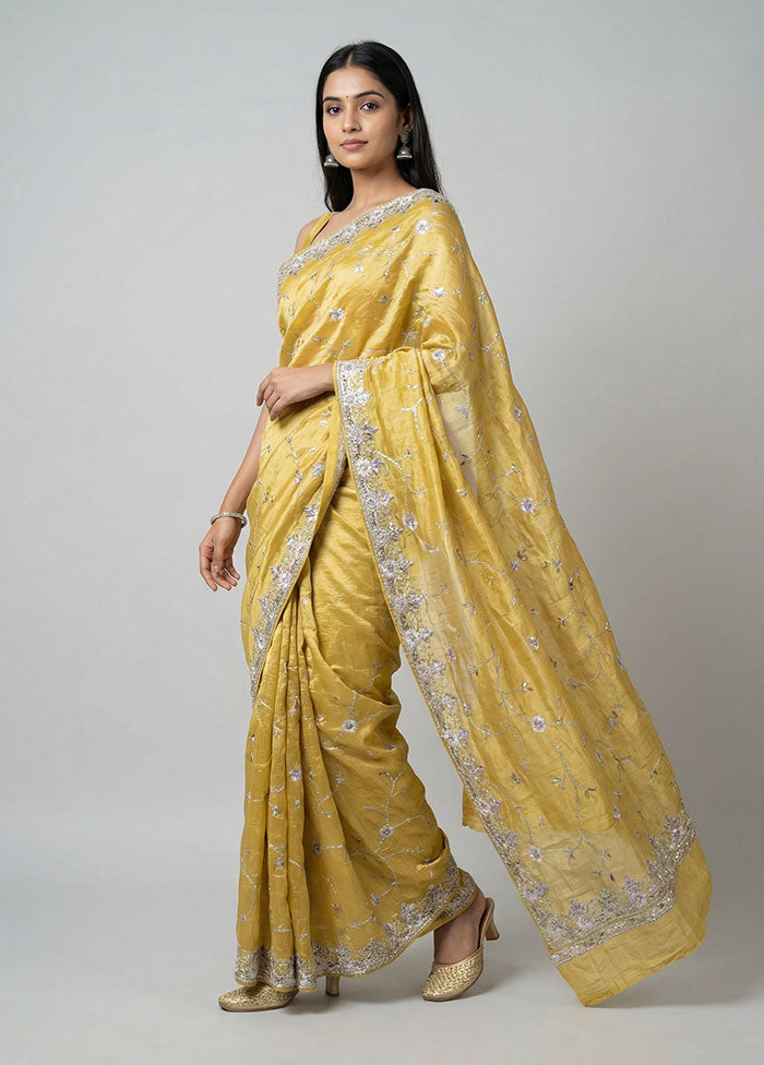 Yellow Tissue Silk Saree With Blouse Piece