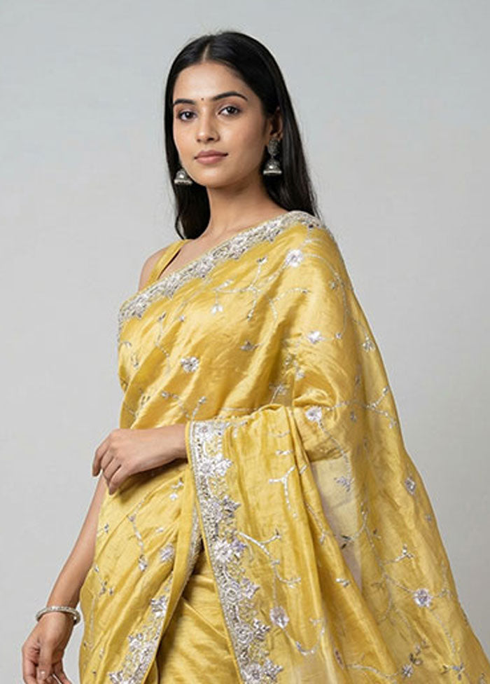 Yellow Tissue Silk Saree With Blouse Piece