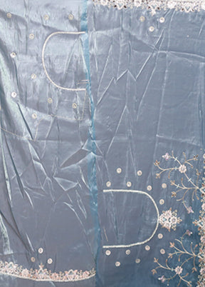 Blue Tissue Silk Saree With Blouse Piece