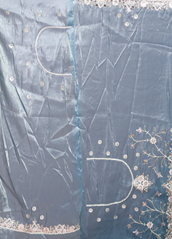 Blue Tissue Silk Saree With Blouse Piece