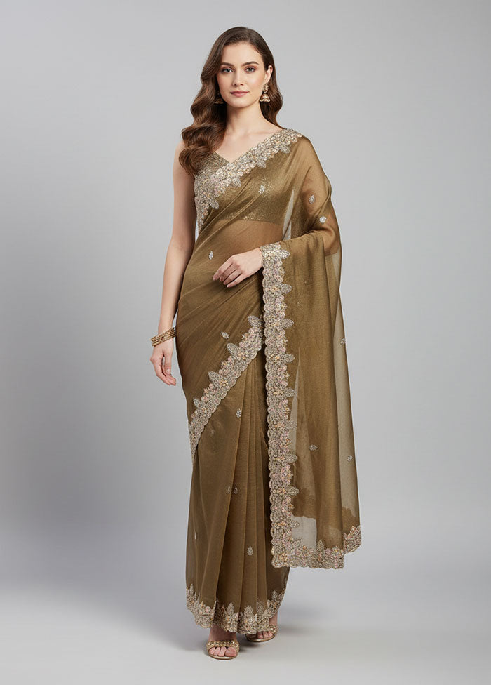Cream Tissue Silk Saree With Blouse Piece