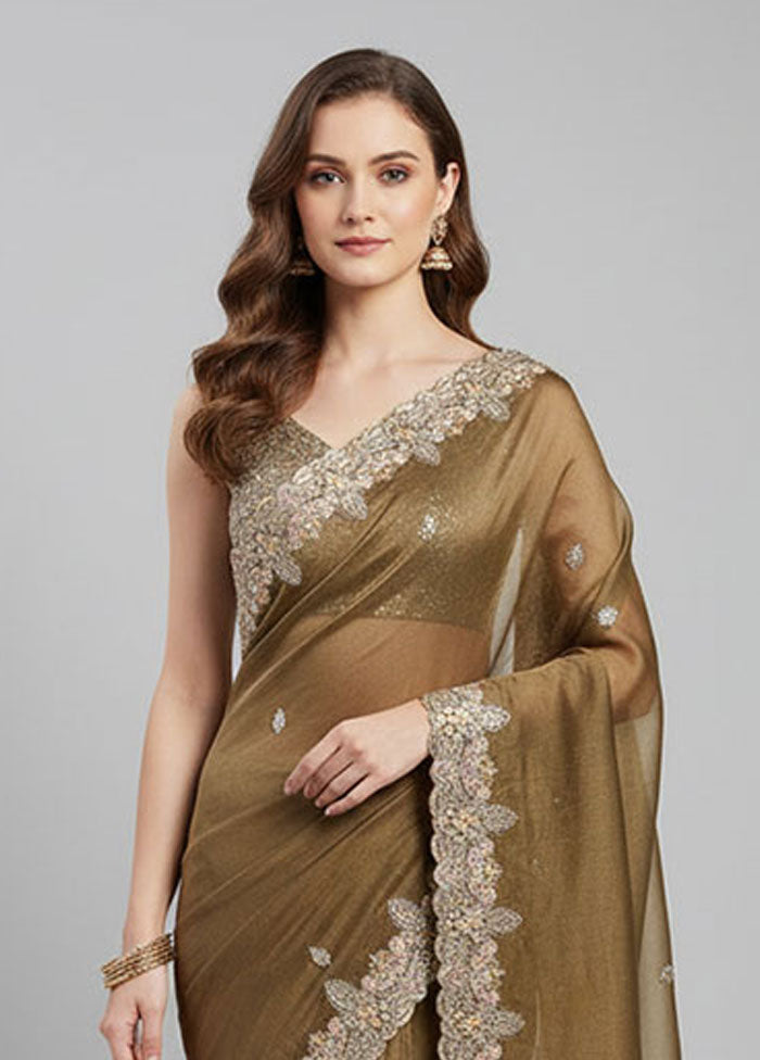 Cream Tissue Silk Saree With Blouse Piece