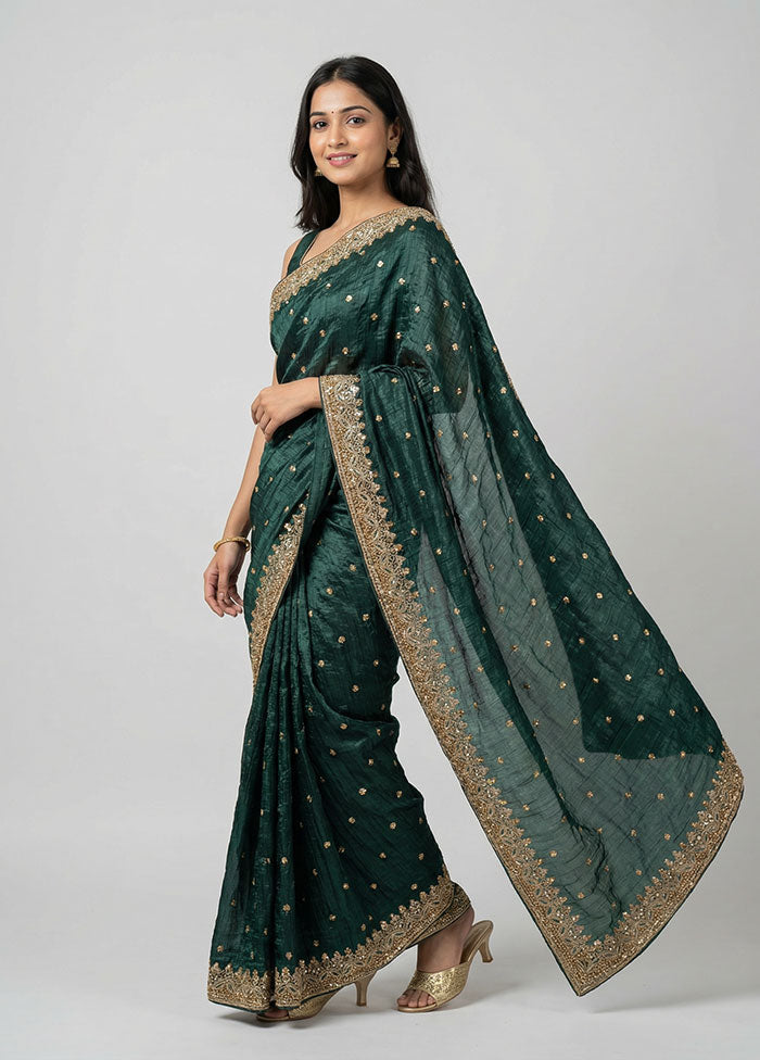 Green Tissue Silk Saree With Blouse Piece