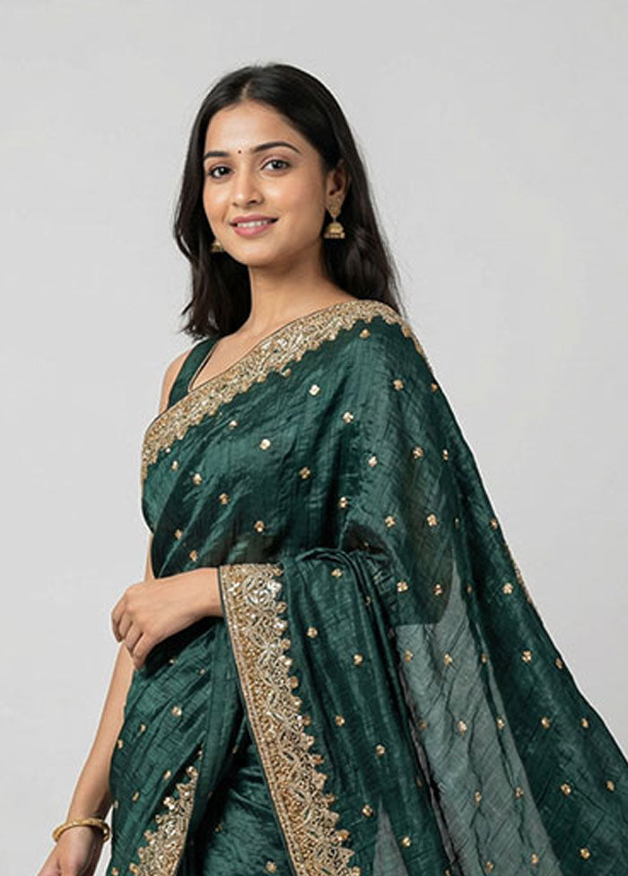 Green Tissue Silk Saree With Blouse Piece