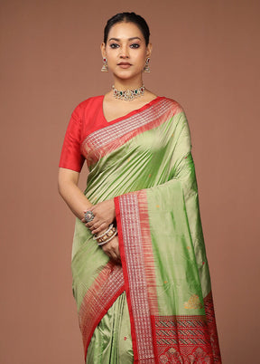 Green Handloom Bomkai Pure Silk Saree With Blouse Piece